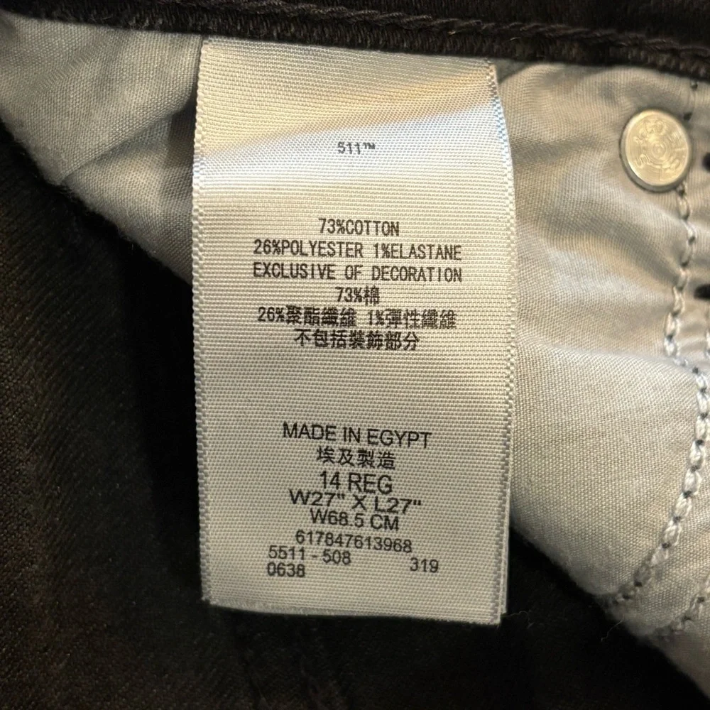 Levi's 511 Slim Kids Black Jeans Straight 14 Regular Boys or Girls Denim‎ Casual